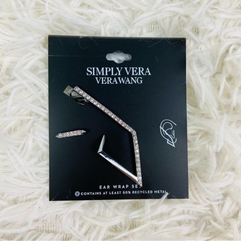 NWT SIMPLY VERA VERA WANG silver metal studded ear cuff wrap set earrings